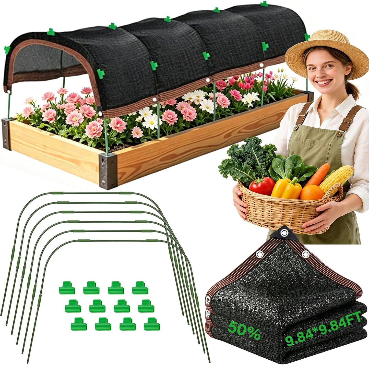 60 Pcs Garden Hoops for Raised Beds, 12 Sets Greenhouse Hoops Grow Tunnel Rust-Free Fiberglass Hoop House Kit, Plant Support Garden Stakes Hoops Frame for Netting Shade Cloth Row Cover Garden Supplies