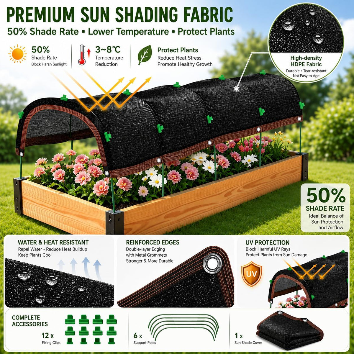 60 Pcs Garden Hoops for Raised Beds, 12 Sets Greenhouse Hoops Grow Tunnel Rust-Free Fiberglass Hoop House Kit, Plant Support Garden Stakes Hoops Frame for Netting Shade Cloth Row Cover Garden Supplies
