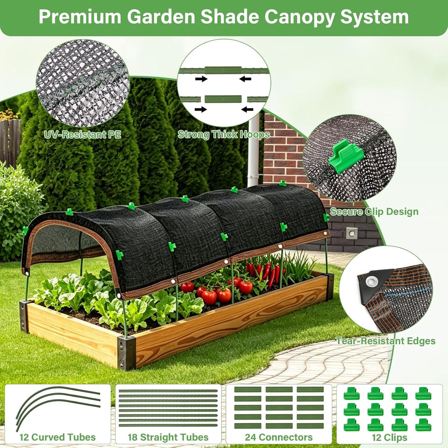 60 Pcs Garden Hoops for Raised Beds, 12 Sets Greenhouse Hoops Grow Tunnel Rust-Free Fiberglass Hoop House Kit, Plant Support Garden Stakes Hoops Frame for Netting Shade Cloth Row Cover Garden Supplies
