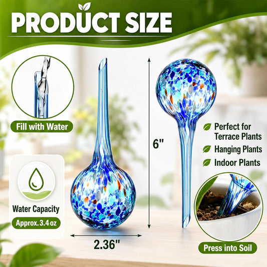 6 Pieces Automatic Watering Bulbs, Plant Watering, Decorative Garden Watering Cans Glass drip Ball, Automatic Watering System, 2.36 inch Diameter, Assorted Colors