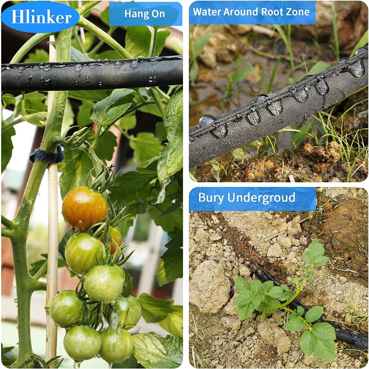 2026 Flat Soaker Hose 15 ft with Stake for Garden, Linkable Drip Hose Diy Automates Garden Irrigation System Saving 81% Water, Dual-layer Leak-free Design Water Hose with Holes