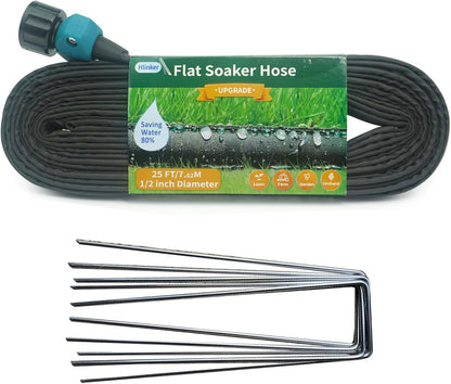 2026 Flat Soaker Hose 15 ft with Stake for Garden, Linkable Drip Hose Diy Automates Garden Irrigation System Saving 81% Water, Dual-layer Leak-free Design Water Hose with Holes