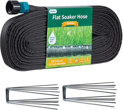 2026 Flat Soaker Hose 15 ft with Stake for Garden, Linkable Drip Hose Diy Automates Garden Irrigation System Saving 81% Water, Dual-layer Leak-free Design Water Hose with Holes