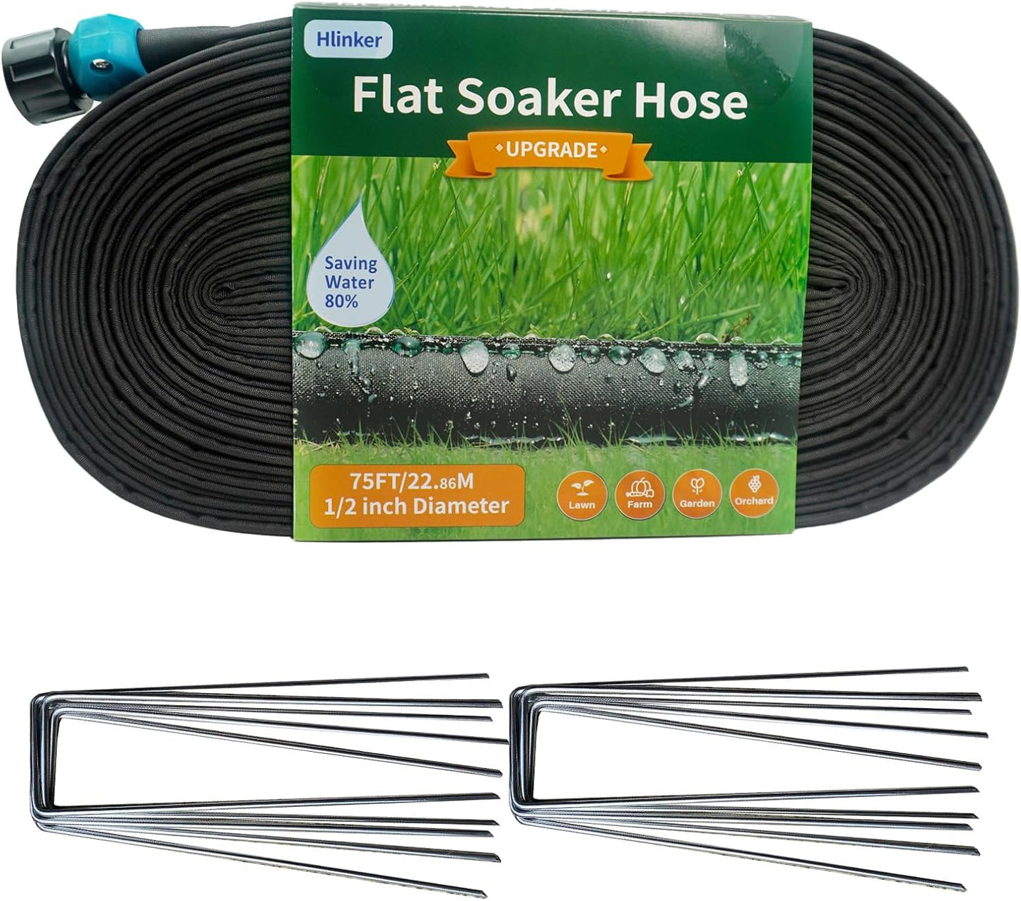 2026 Flat Soaker Hose 15 ft with Stake for Garden, Linkable Drip Hose Diy Automates Garden Irrigation System Saving 81% Water, Dual-layer Leak-free Design Water Hose with Holes