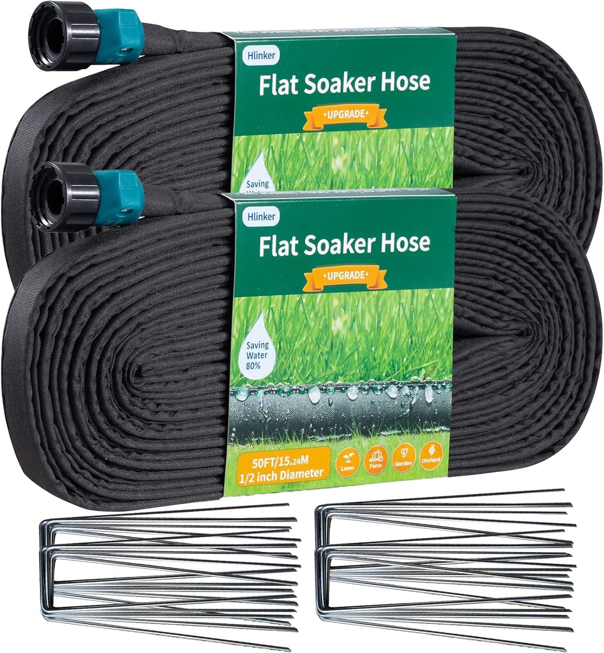 2026 Flat Soaker Hose 15 ft with Stake for Garden, Linkable Drip Hose Diy Automates Garden Irrigation System Saving 81% Water, Dual-layer Leak-free Design Water Hose with Holes