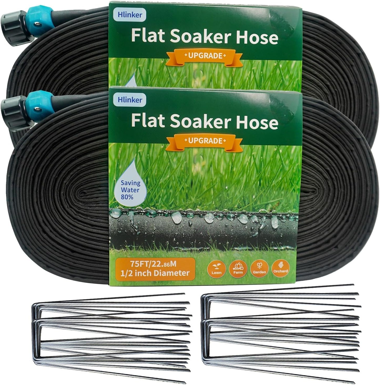 2026 Flat Soaker Hose 15 ft with Stake for Garden, Linkable Drip Hose Diy Automates Garden Irrigation System Saving 81% Water, Dual-layer Leak-free Design Water Hose with Holes