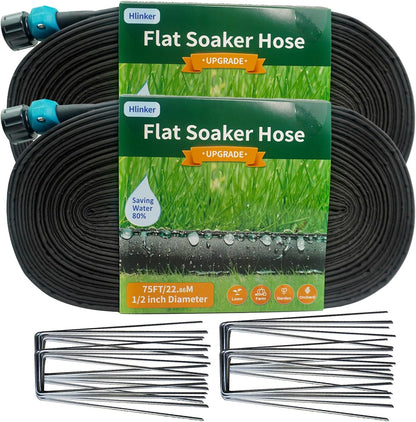 2026 Flat Soaker Hose 15 ft with Stake for Garden, Linkable Drip Hose Diy Automates Garden Irrigation System Saving 81% Water, Dual-layer Leak-free Design Water Hose with Holes