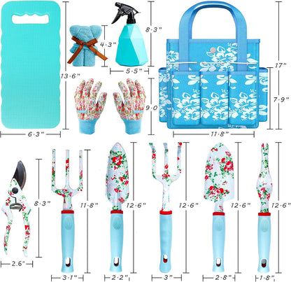 Womens Gardening Gifts Set - Floral Gardening Tools with Tote Bag - Gifts for Mom, Girlfriend or Women - Birthday, Christmas (Blue)