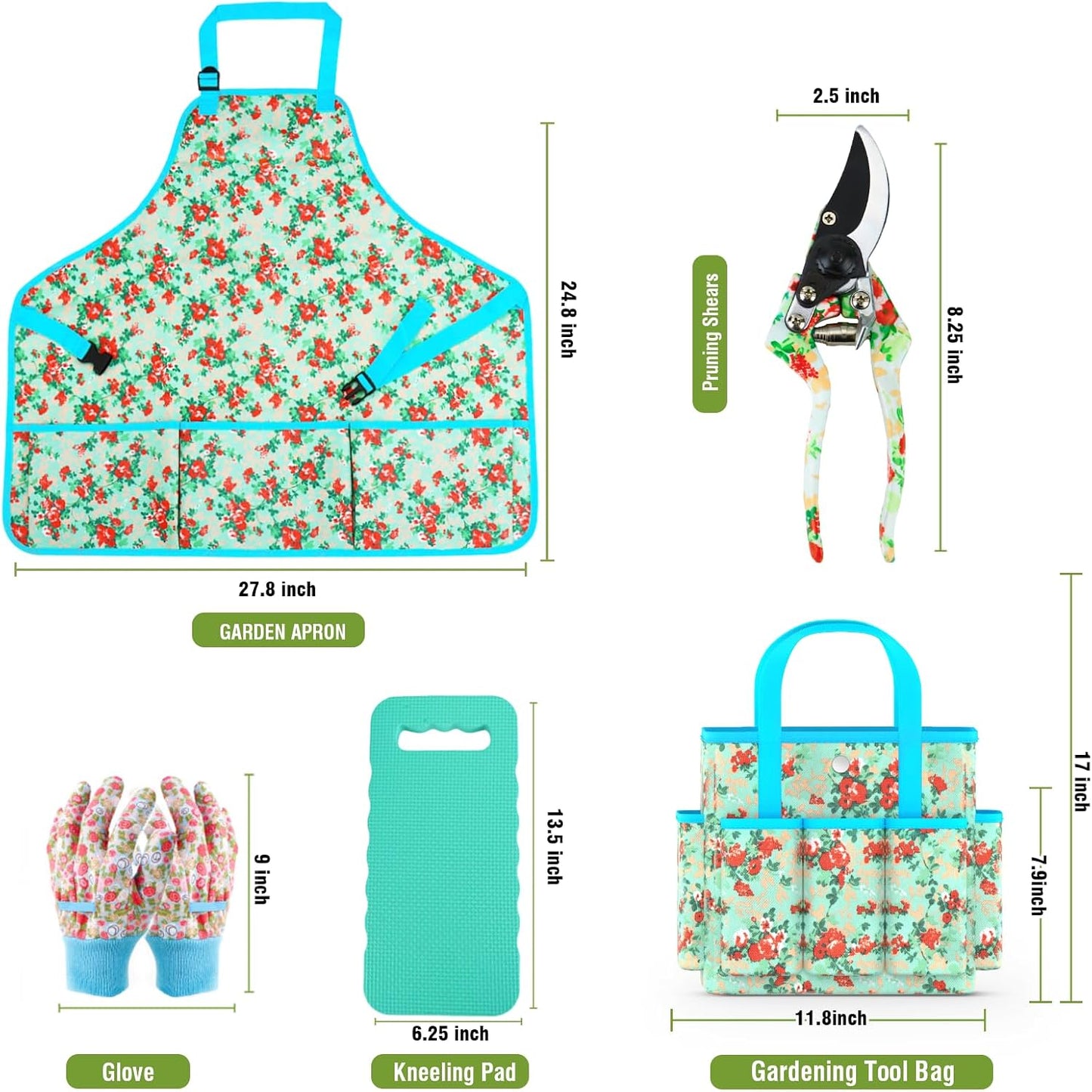 Womens Gardening Gifts Set - Floral Gardening Tools with Tote Bag - Gifts for Mom, Girlfriend or Women - Birthday, Christmas (Blue)