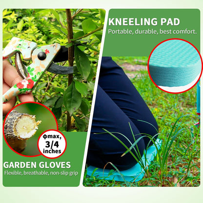 Womens Gardening Gifts Set - Floral Gardening Tools with Tote Bag - Gifts for Mom, Girlfriend or Women - Birthday, Christmas (Blue)