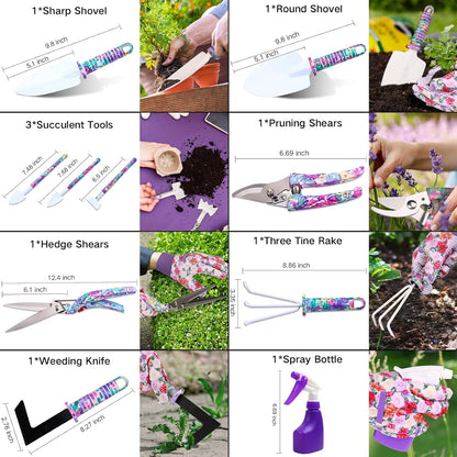 Womens Gardening Gifts Set - Floral Gardening Tools with Tote Bag - Gifts for Mom, Girlfriend or Women - Birthday, Christmas (Blue)