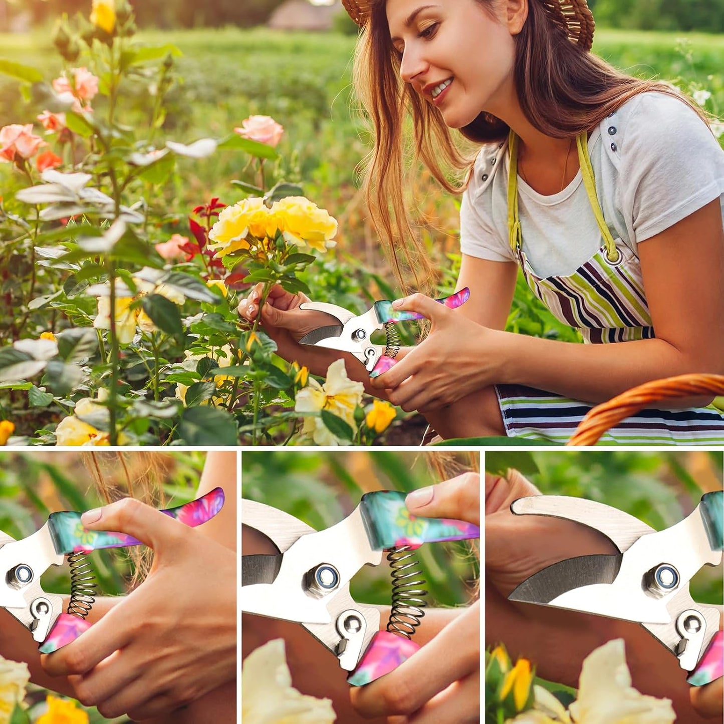 Womens Gardening Gifts Set - Floral Gardening Tools with Tote Bag - Gifts for Mom, Girlfriend or Women - Birthday, Christmas (Blue)