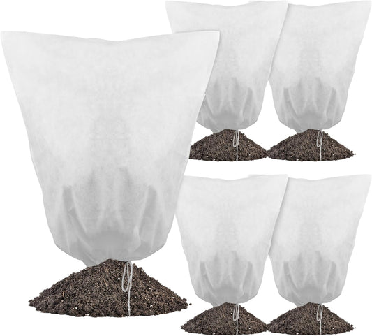 5-Pack Plant Cover Drawstring Tree Cover, Winter Freeze Plant Protection, Tree Jacket Frost Blanket for Outdoor Plants, 31" x 40"