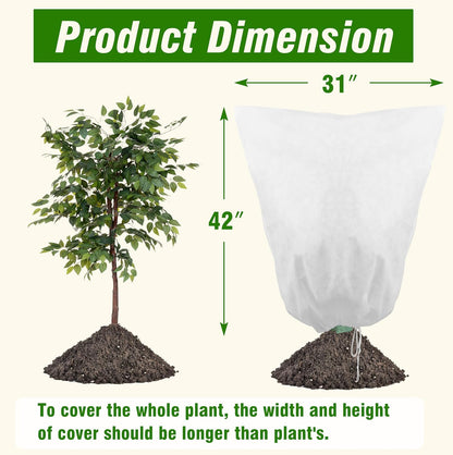 5-Pack Plant Cover Drawstring Tree Cover, Winter Freeze Plant Protection, Tree Jacket Frost Blanket for Outdoor Plants, 31" x 40"