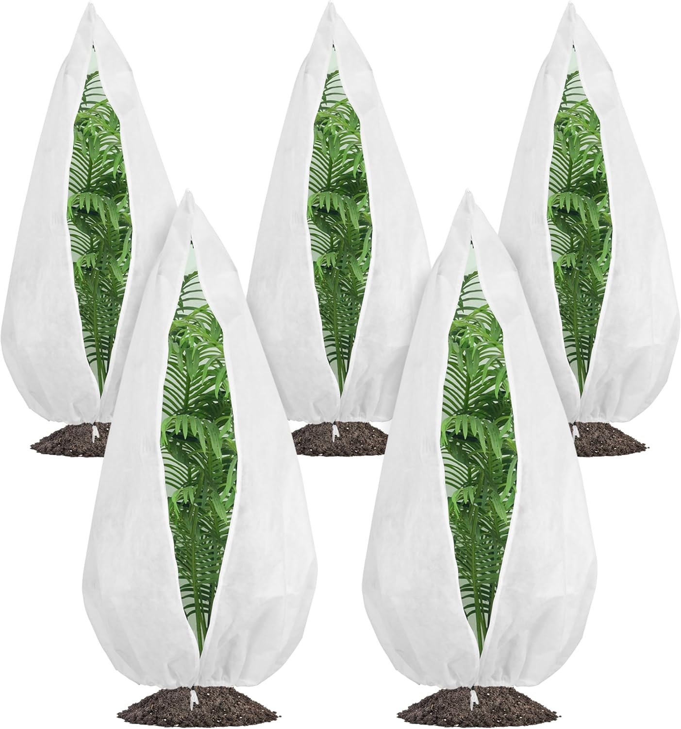 5-Pack Plant Cover Drawstring Tree Cover, Winter Freeze Plant Protection, Tree Jacket Frost Blanket for Outdoor Plants, 31" x 40"