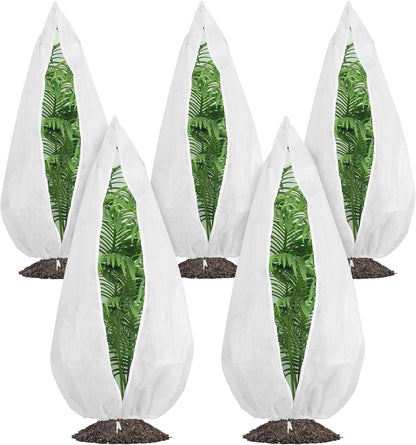 5-Pack Plant Cover Drawstring Tree Cover, Winter Freeze Plant Protection, Tree Jacket Frost Blanket for Outdoor Plants, 31" x 40"