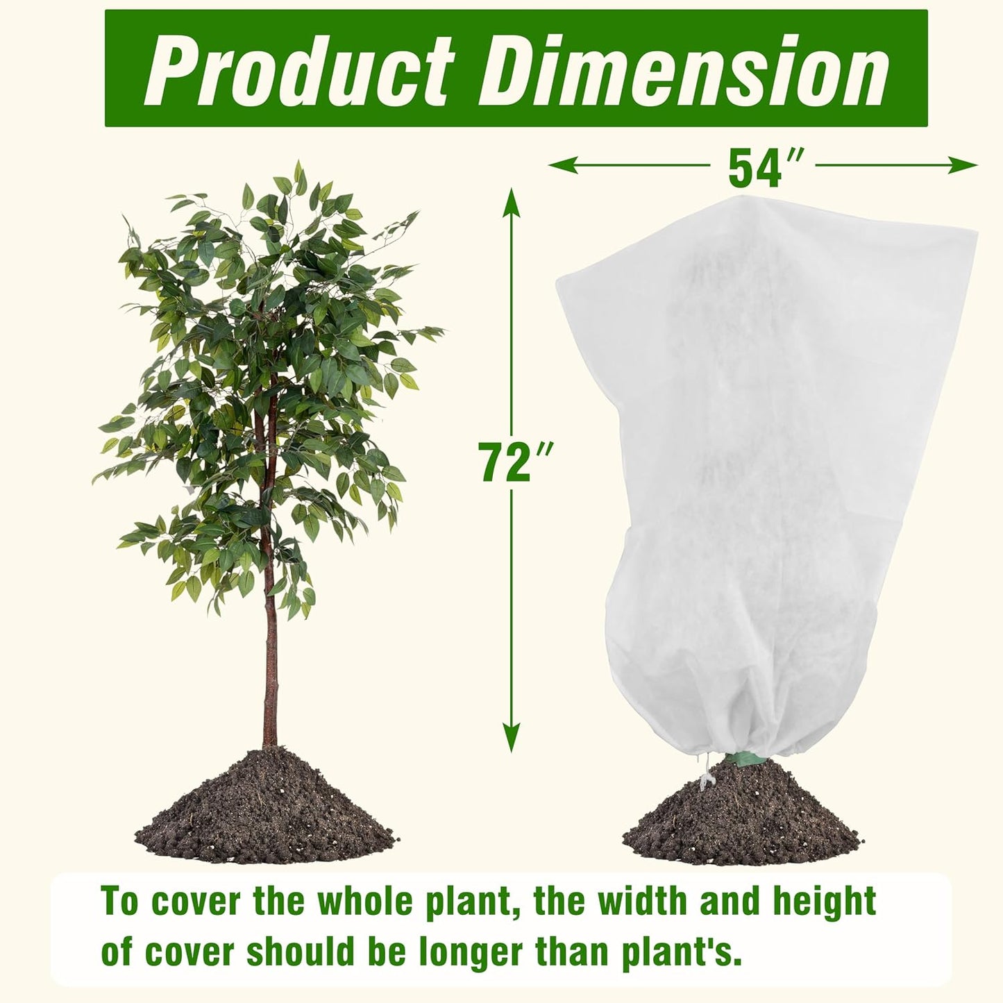 5-Pack Plant Cover Drawstring Tree Cover, Winter Freeze Plant Protection, Tree Jacket Frost Blanket for Outdoor Plants, 31" x 40"