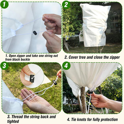 5-Pack Plant Cover Drawstring Tree Cover, Winter Freeze Plant Protection, Tree Jacket Frost Blanket for Outdoor Plants, 31" x 40"