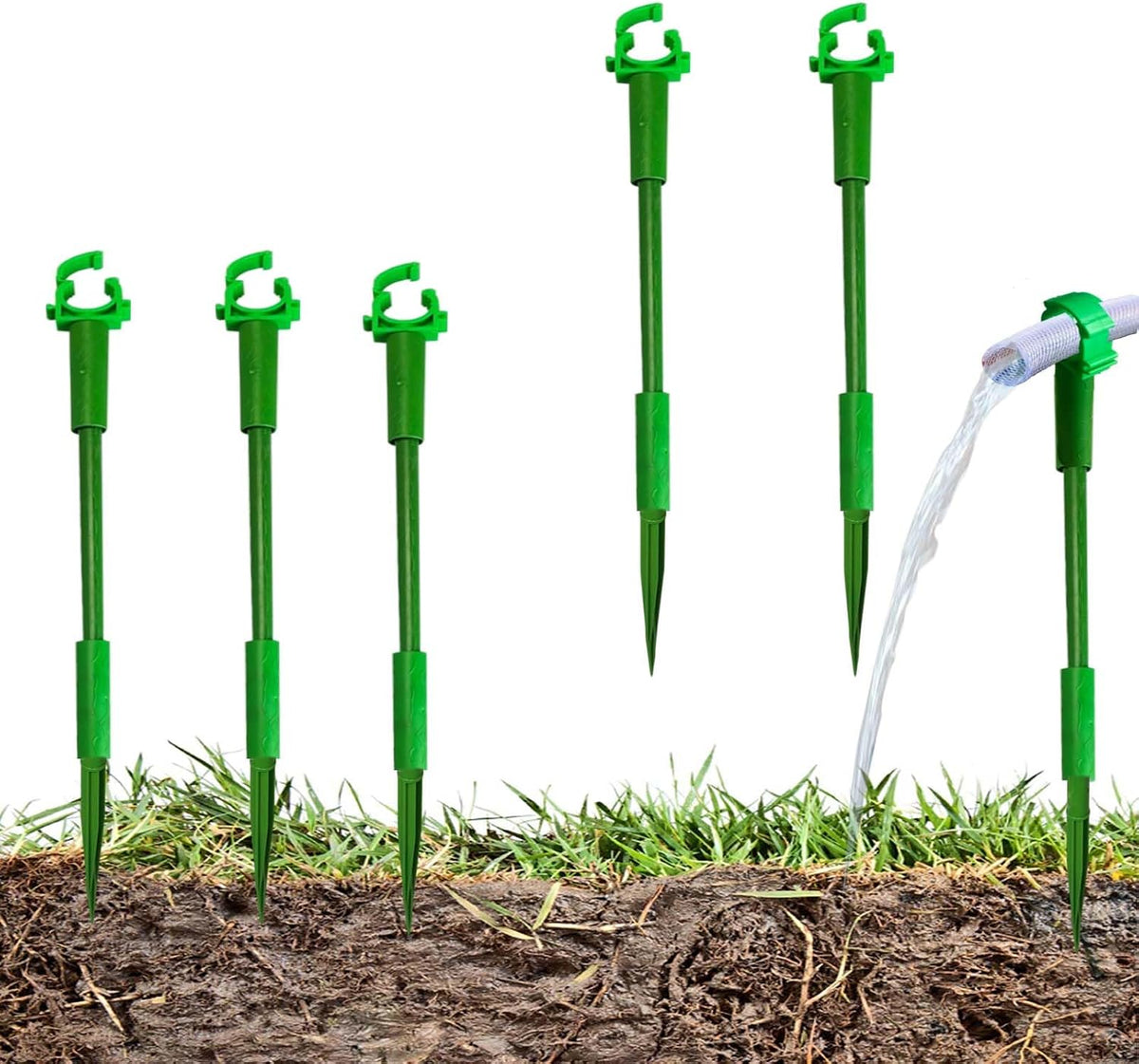 Green Plastic Hose Guide Stakes, Set of 6, 15 Feet, Protects Lawn & Plants, Heavy Duty Hose Guide Spikes