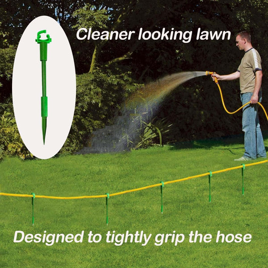 Green Plastic Hose Guide Stakes, Set of 6, 15 Feet, Protects Lawn & Plants, Heavy Duty Hose Guide Spikes