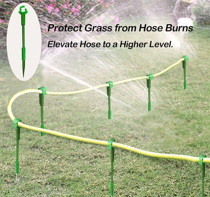 Green Plastic Hose Guide Stakes, Set of 6, 15 Feet, Protects Lawn & Plants, Heavy Duty Hose Guide Spikes