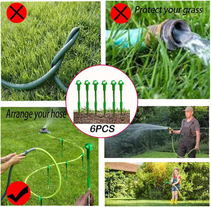 Green Plastic Hose Guide Stakes, Set of 6, 15 Feet, Protects Lawn & Plants, Heavy Duty Hose Guide Spikes