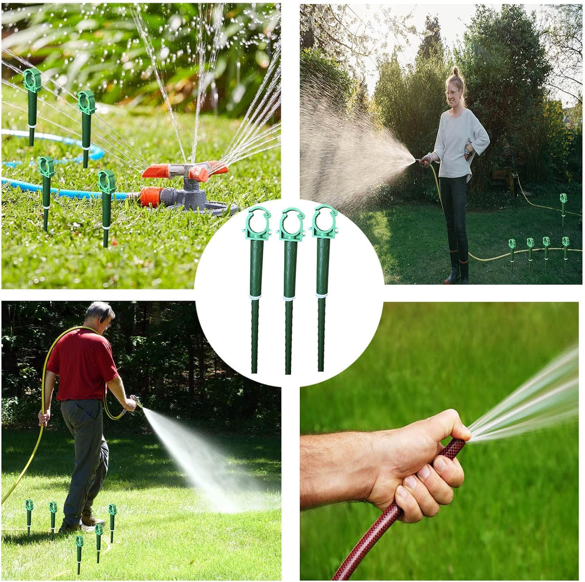 Green Plastic Hose Guide Stakes, Set of 6, 15 Feet, Protects Lawn & Plants, Heavy Duty Hose Guide Spikes