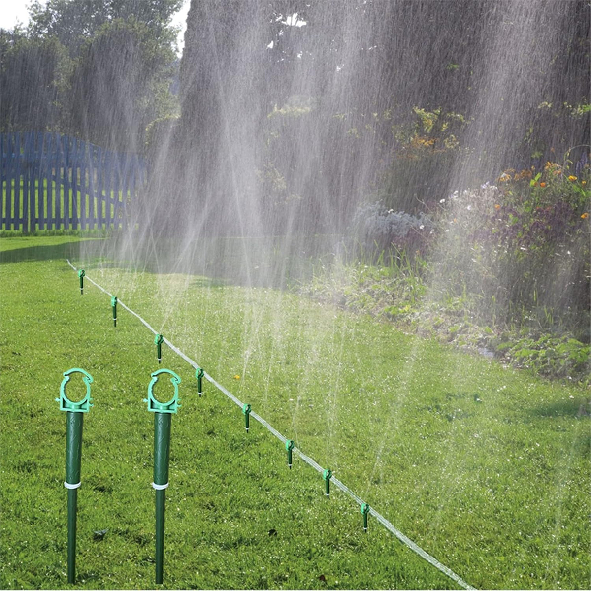 Green Plastic Hose Guide Stakes, Set of 6, 15 Feet, Protects Lawn & Plants, Heavy Duty Hose Guide Spikes