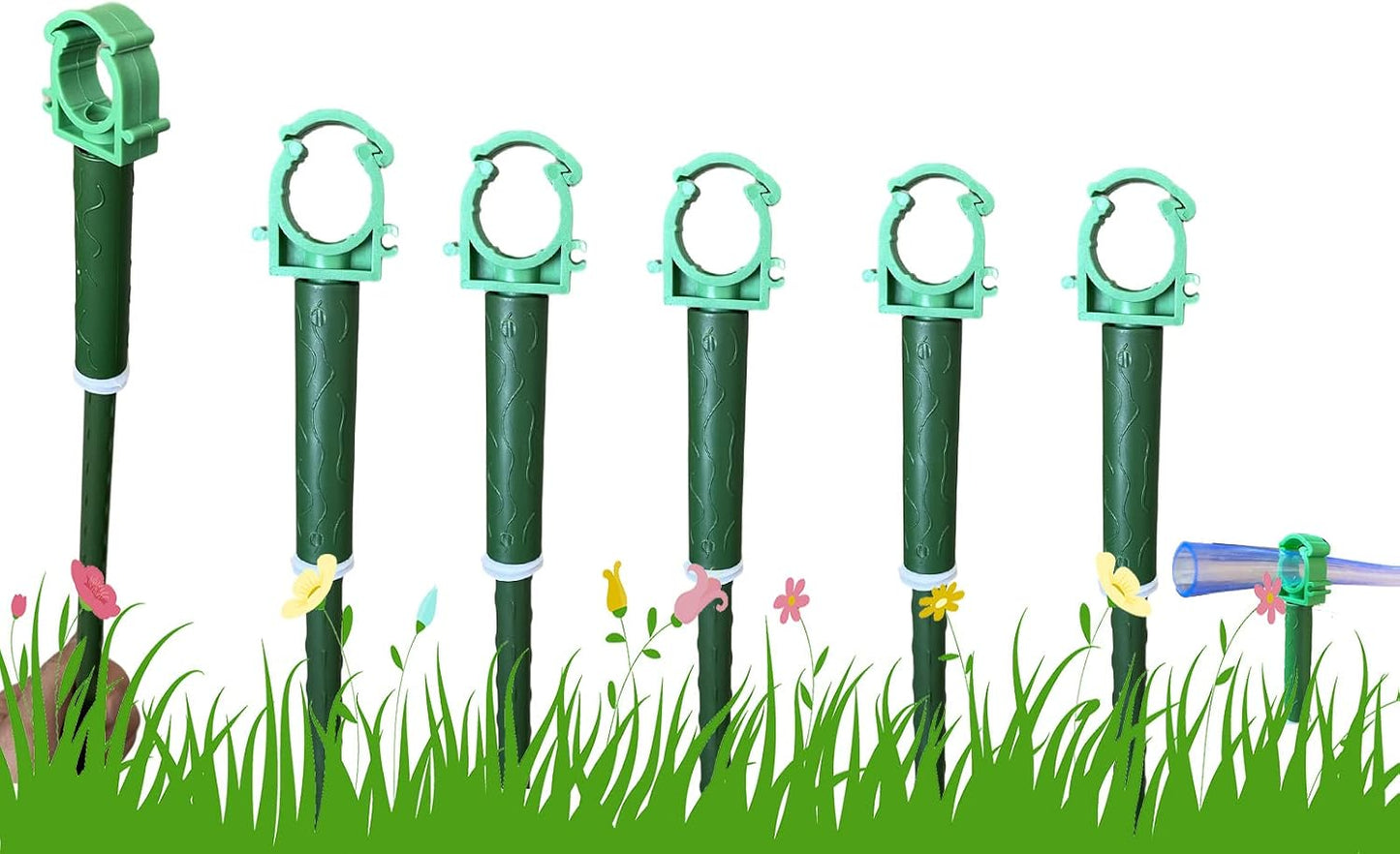 Green Plastic Hose Guide Stakes, Set of 6, 15 Feet, Protects Lawn & Plants, Heavy Duty Hose Guide Spikes
