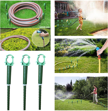 Green Plastic Hose Guide Stakes, Set of 6, 15 Feet, Protects Lawn & Plants, Heavy Duty Hose Guide Spikes