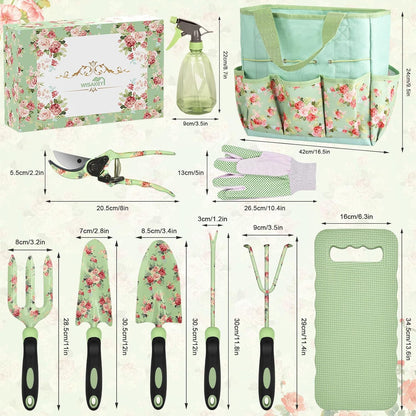 WisaKey 10 Piece Gardening Tools Heavy Duty Garden Tools Set Handbag, Green