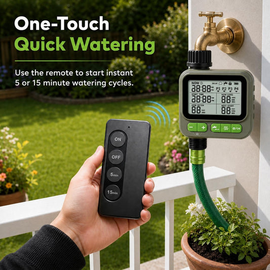 Sprinkler Timer with remote control, Programmable Water Timer for Garden Hose, Outdoor Hose Faucet Timed with 4 Plans/Rain Delay/Automatic Watering controller System, Digital Irrigation for Yard, Lawn