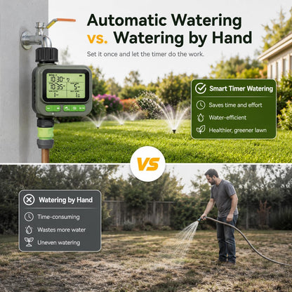 Sprinkler Timer with remote control, Programmable Water Timer for Garden Hose, Outdoor Hose Faucet Timed with 4 Plans/Rain Delay/Automatic Watering controller System, Digital Irrigation for Yard, Lawn