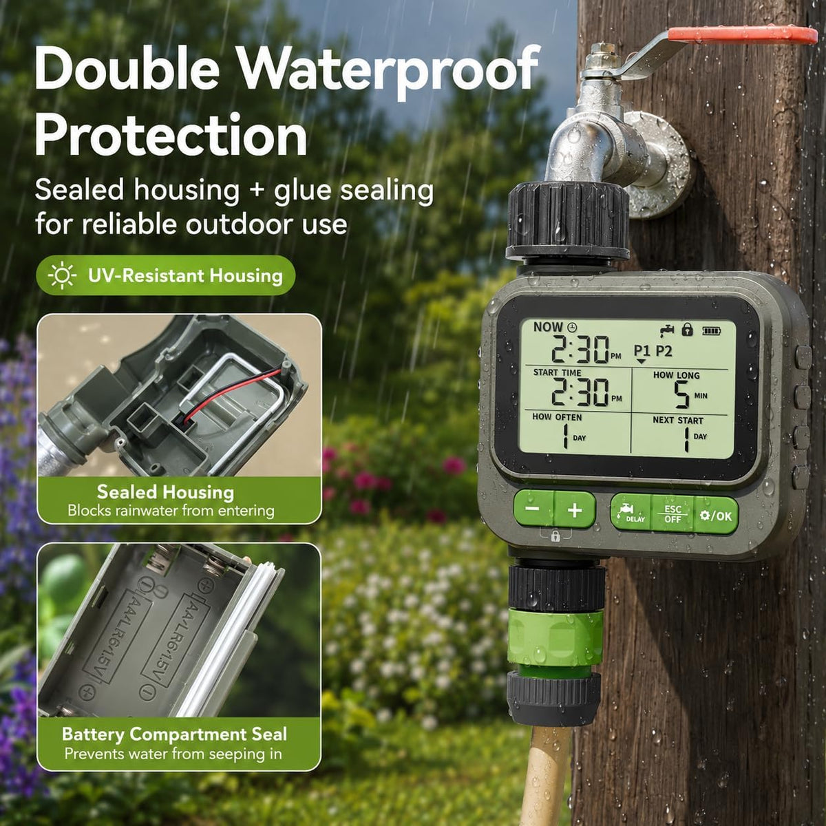 Sprinkler Timer with remote control, Programmable Water Timer for Garden Hose, Outdoor Hose Faucet Timed with 4 Plans/Rain Delay/Automatic Watering controller System, Digital Irrigation for Yard, Lawn