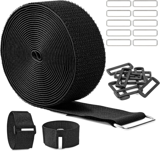 2"x16ft Heavy Duty Cable Straps with 20 Reusable Buckles, Cinch Straps Free Cut to Size, Adjustable Nylon securing straps for Organizing Cords, Hoses Storage, Outdoor Gear