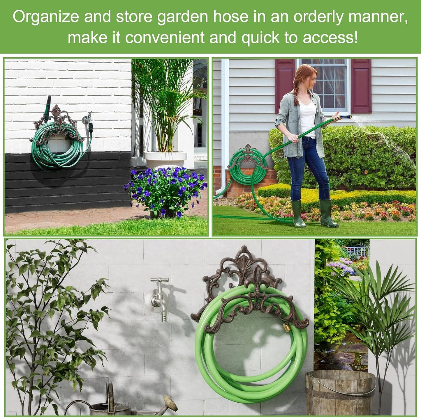 Cast Iron Garden Hose Holder Wall Mount Water Hose Hanger for Outside