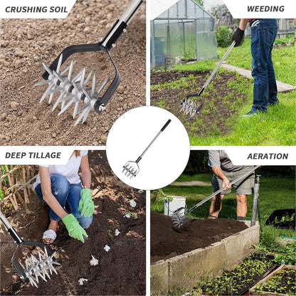 Rotary Cultivator Garden Tool, Adjustable Hand Tiller 29.7-57in