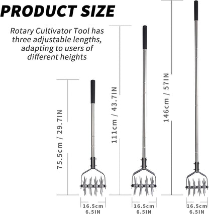 Rotary Cultivator Garden Tool, Adjustable Hand Tiller 29.7-57in