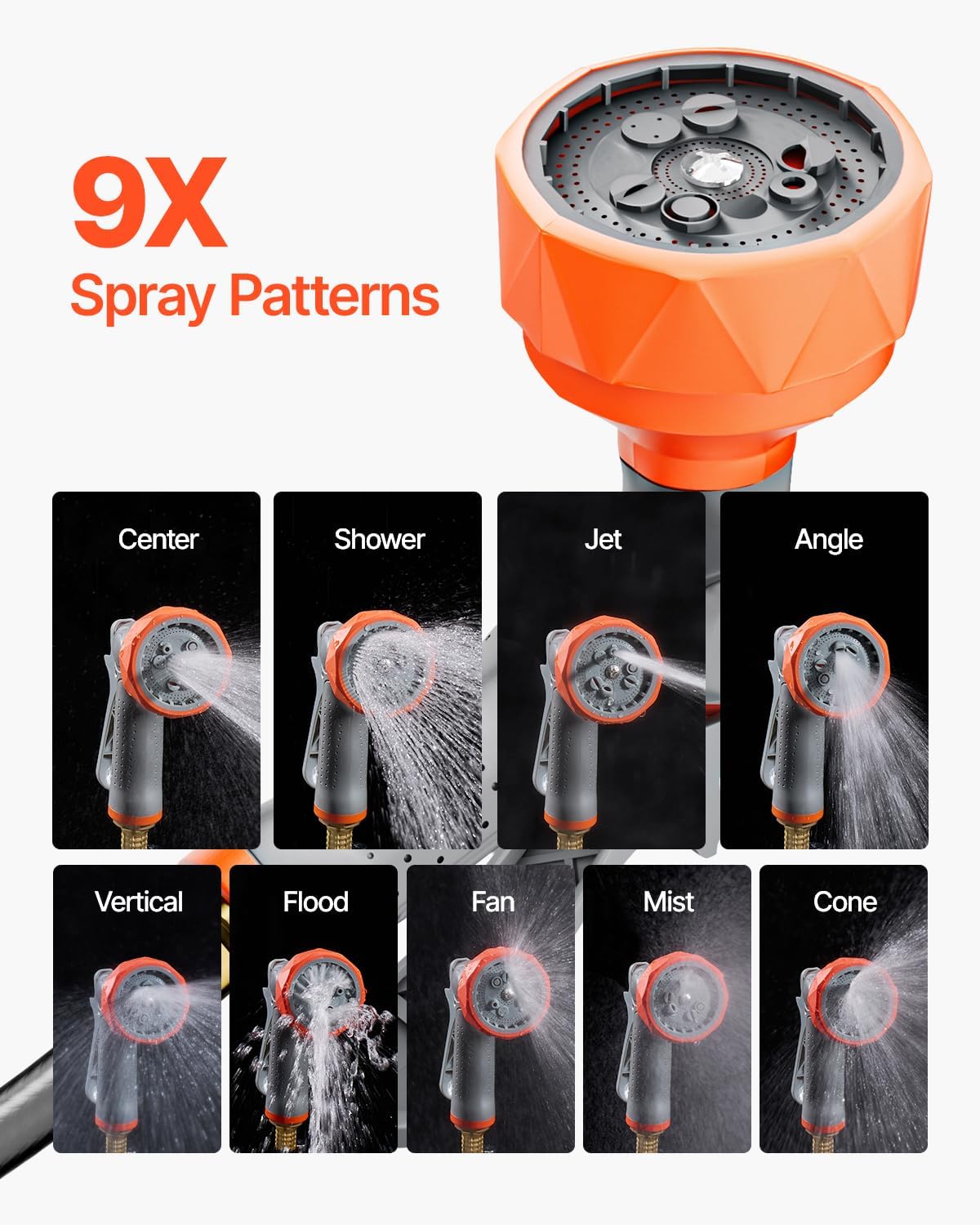 Retractable Garden Hose Reel, 5/8 Inch x 100 ft Wall Mounted Hose Reel, Heavy Duty Garden Hose Reel with 9 Patterns Nozzle, Any Length Lock, Upgraded Slow Return System and 180°Swivel Bracket