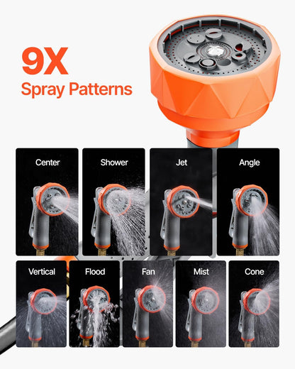 Retractable Garden Hose Reel, 5/8 Inch x 100 ft Wall Mounted Hose Reel, Heavy Duty Garden Hose Reel with 9 Patterns Nozzle, Any Length Lock, Upgraded Slow Return System and 180°Swivel Bracket