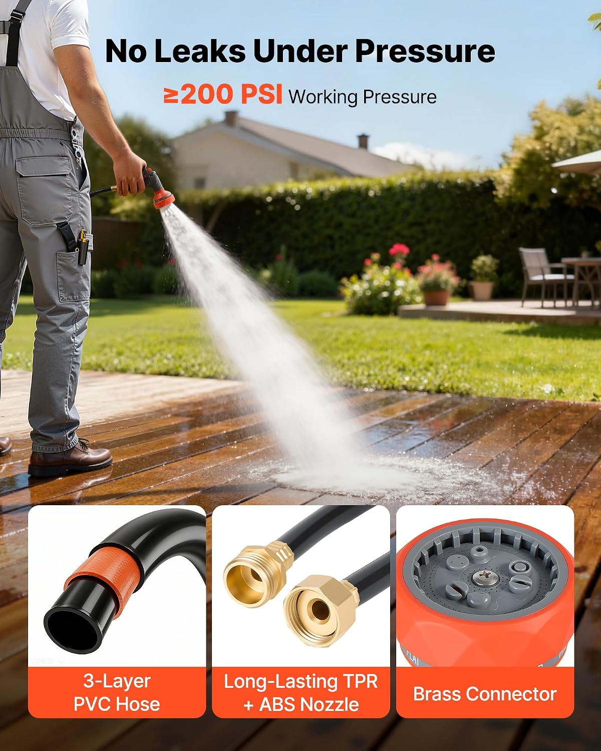 Retractable Garden Hose Reel, 5/8 Inch x 100 ft Wall Mounted Hose Reel, Heavy Duty Garden Hose Reel with 9 Patterns Nozzle, Any Length Lock, Upgraded Slow Return System and 180°Swivel Bracket