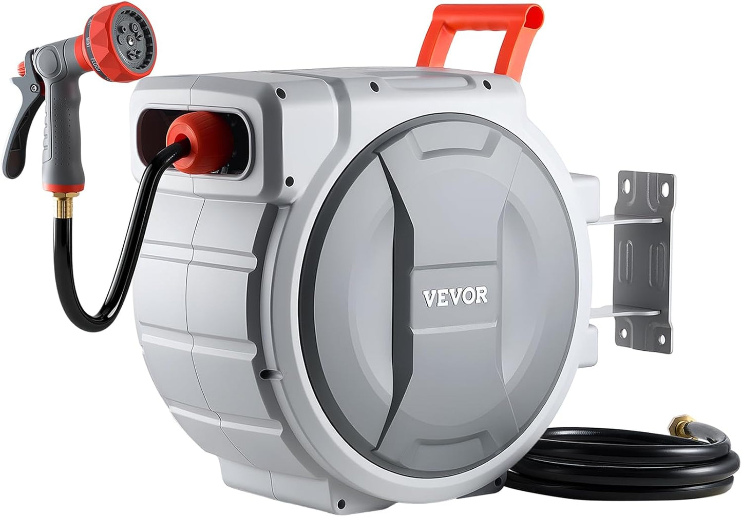 Retractable Garden Hose Reel, 5/8 Inch x 100 ft Wall Mounted Hose Reel, Heavy Duty Garden Hose Reel with 9 Patterns Nozzle, Any Length Lock, Upgraded Slow Return System and 180°Swivel Bracket
