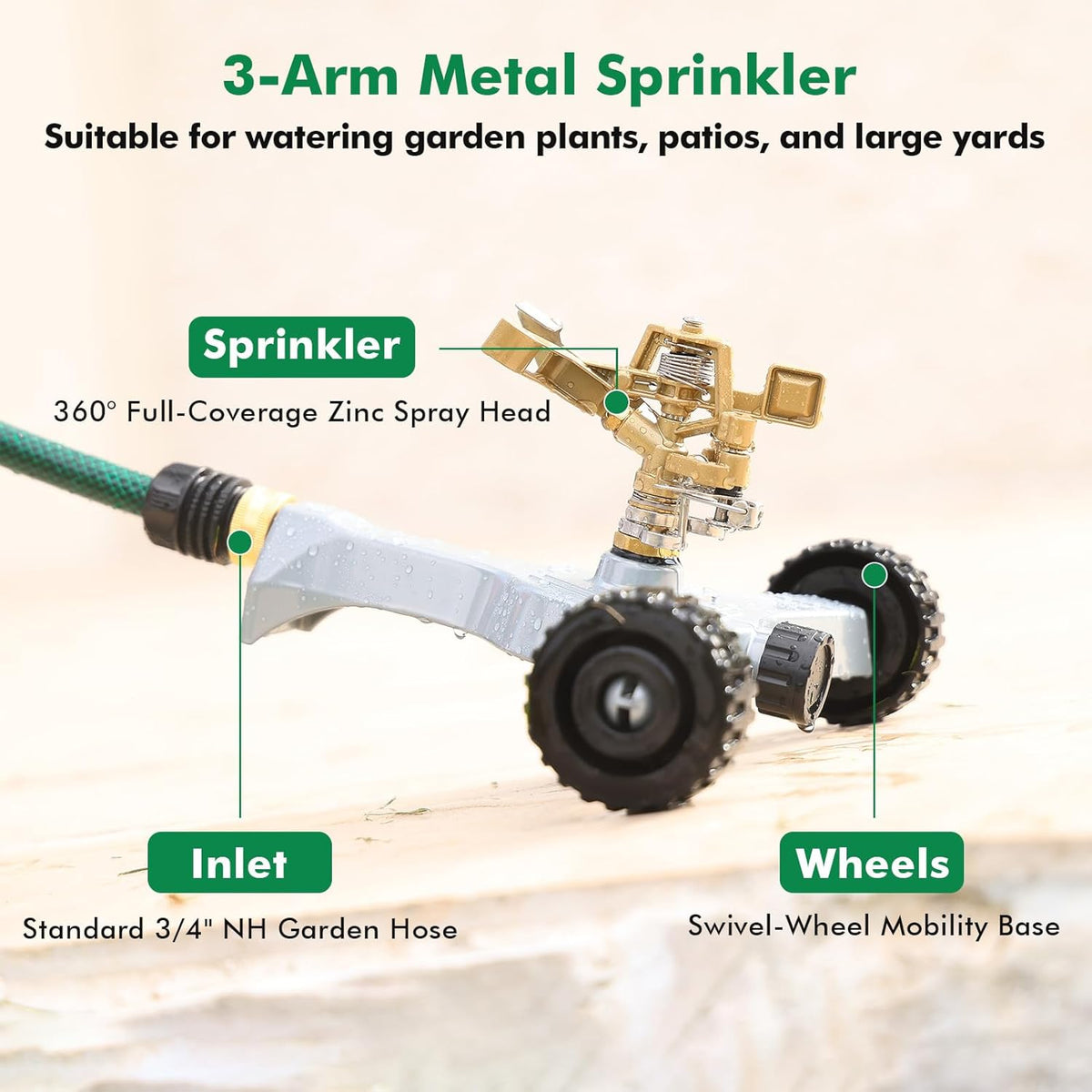 Heavy Duty Full Metal Impact Sprinkler with Wheeled Base