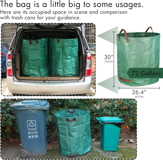 3 Pack 72 Gallon Garden Waste Bags Reusable Heavy Duty