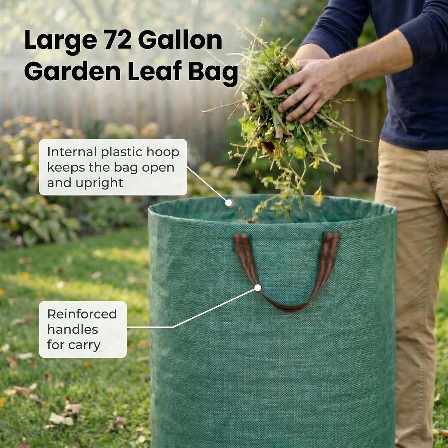 3 Pack 72 Gallon Garden Waste Bags Reusable Heavy Duty