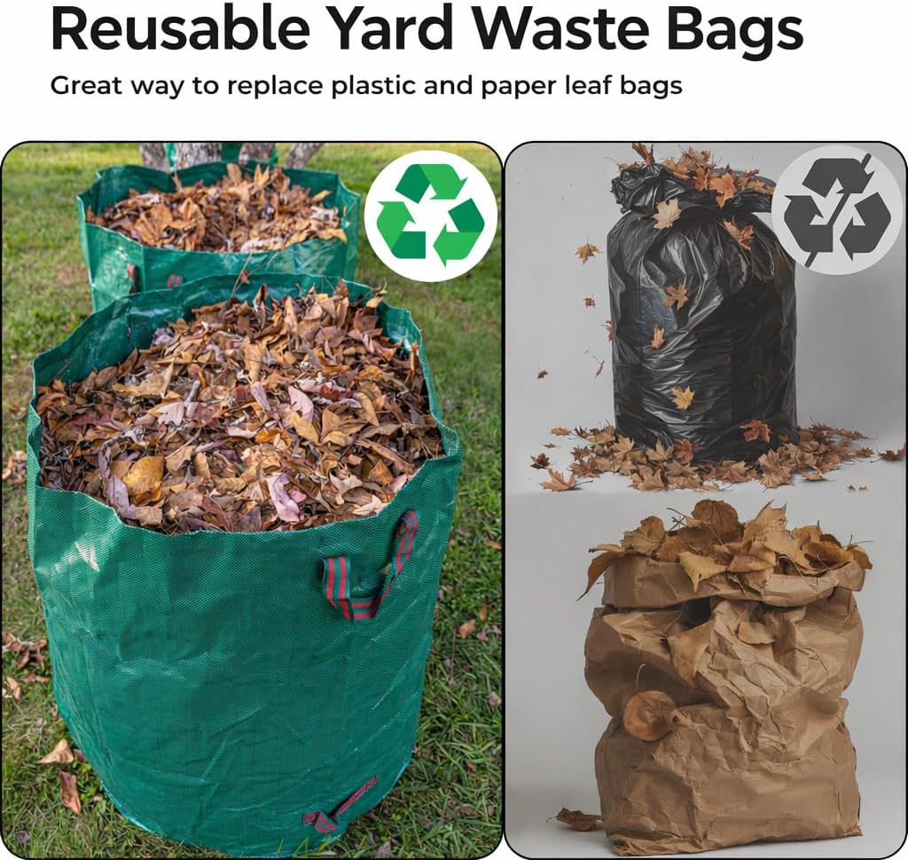 3 Pack 72 Gallon Garden Waste Bags Reusable Heavy Duty