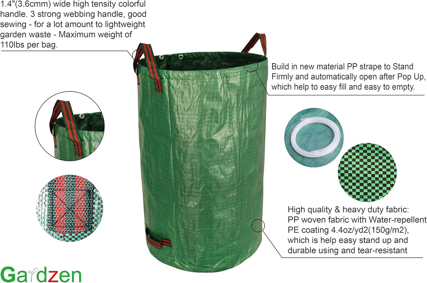 3 Pack 72 Gallon Garden Waste Bags Reusable Heavy Duty