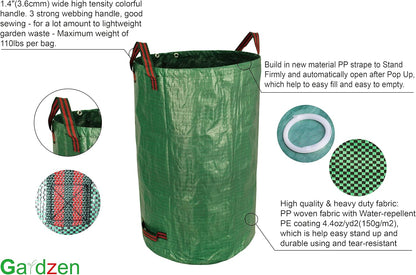 3 Pack 72 Gallon Garden Waste Bags Reusable Heavy Duty