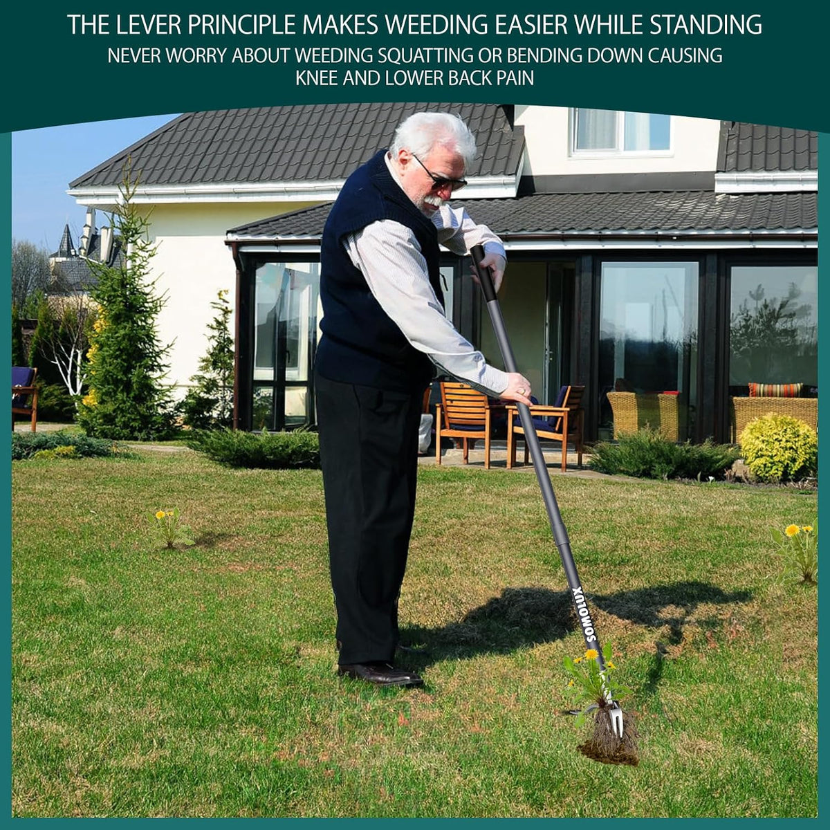 52'' Weed Puller Tool Stand-up Weeder with Metal Long Handle/Stainless Steel Claw, Gardening Manual Tool Weed Gripper/Picker/Remover No Bending/Kneeling to Remove Dandelion Form Lawn Patio