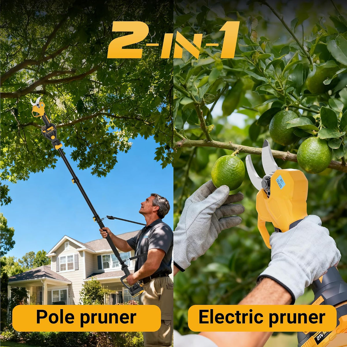 2-in-1 Electric Pruning Shears, 2" Opening Electric Shears, 2×2.0Ah Battery